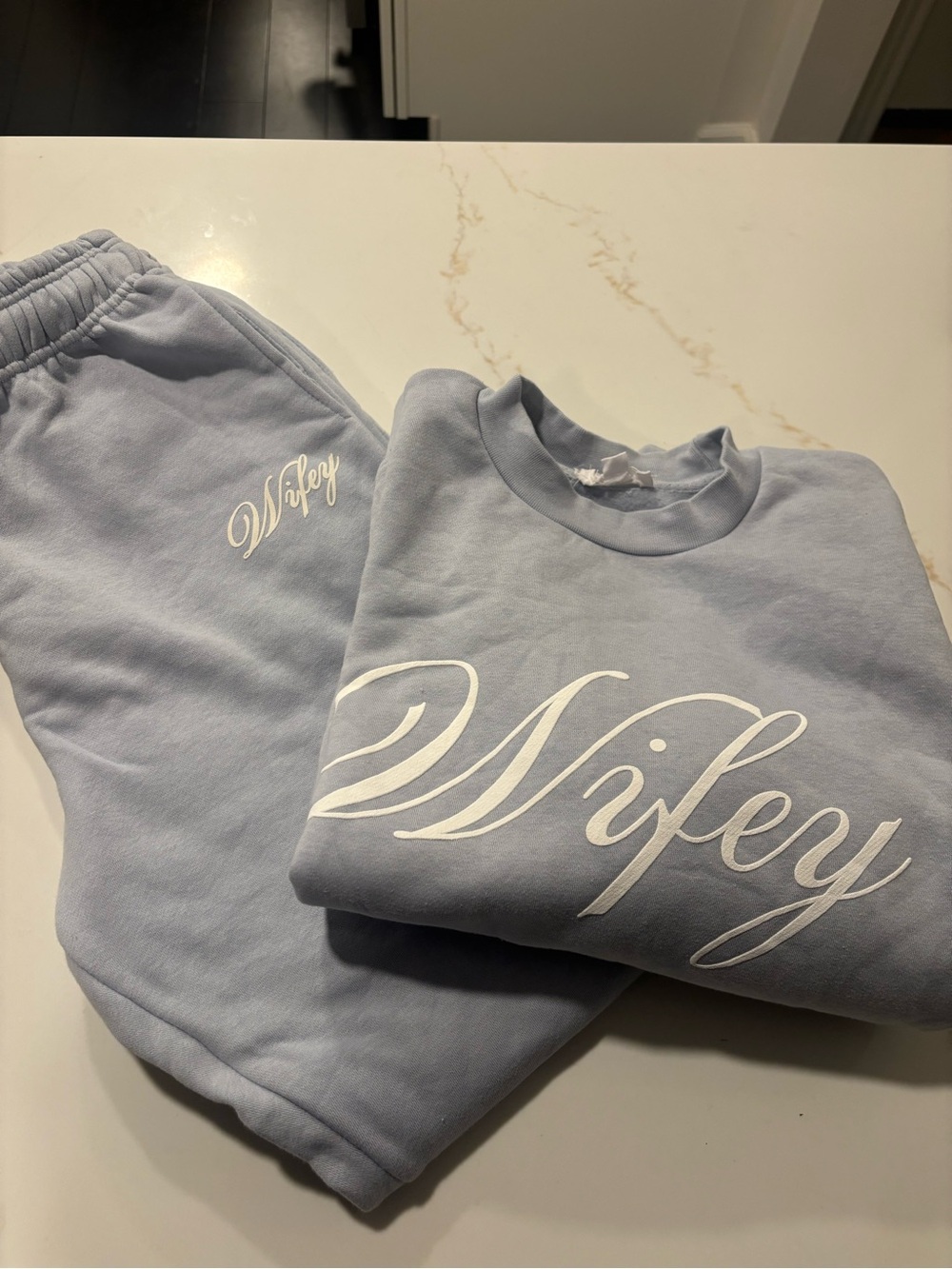 Wifey Script Track Pants & Sweatshirt Set - Light Blue